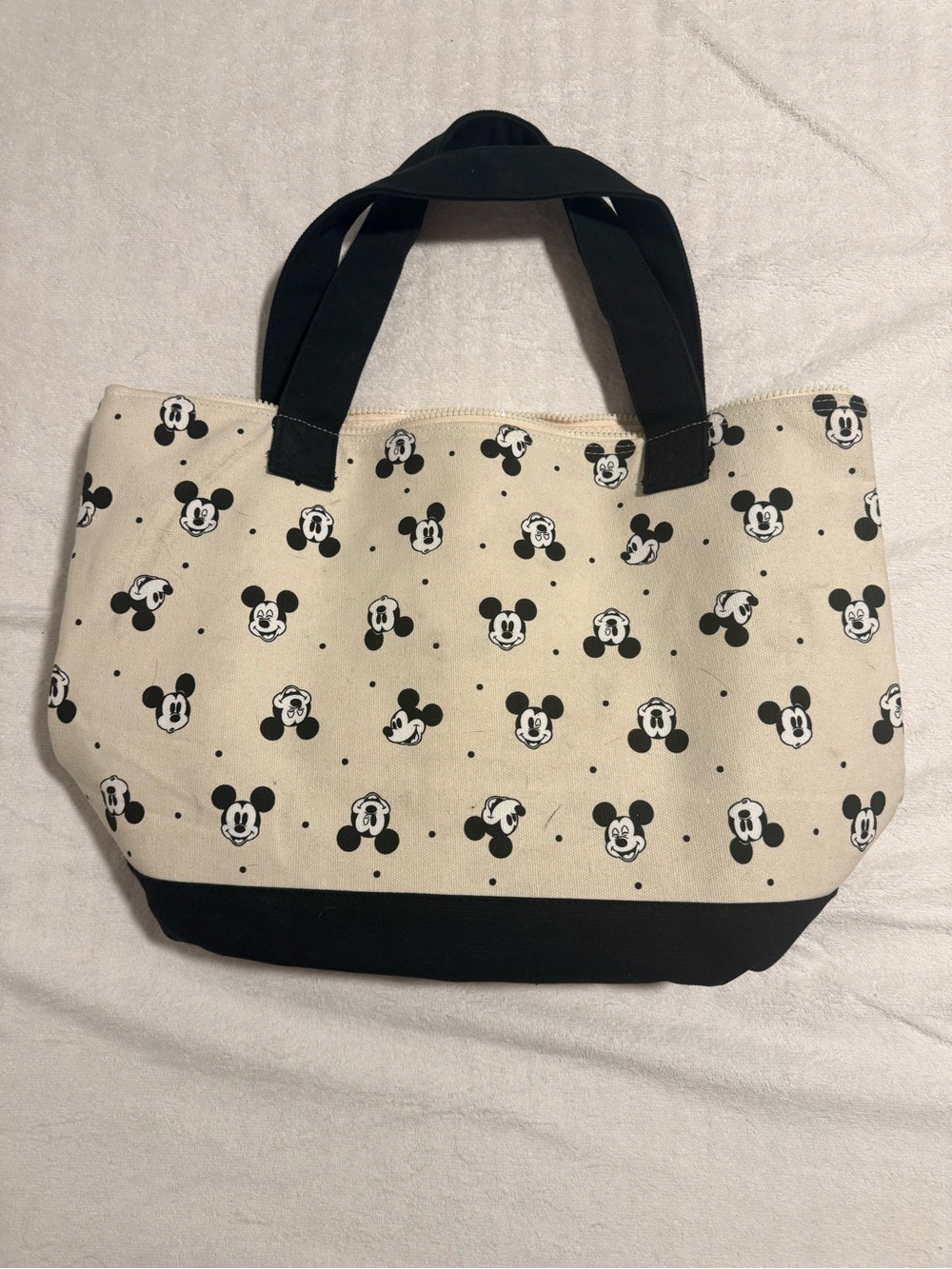 Canvas Mickey Print Tote Bag in Cream and Black